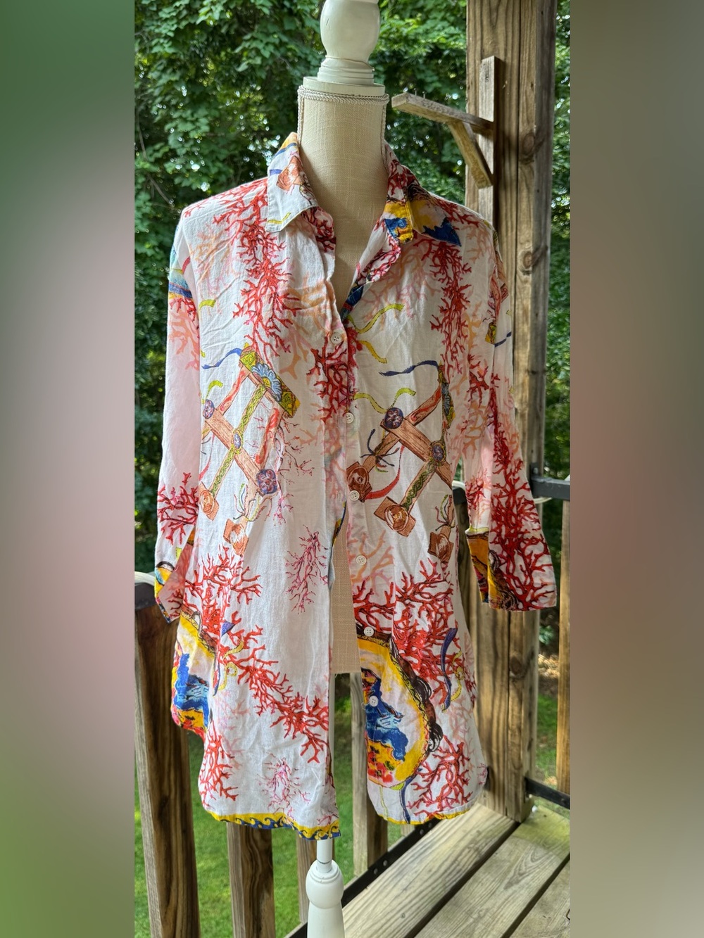 Antica Sartoria Giacomo Cinque Coral Sea Tunic Blouse Leoni Al Sole